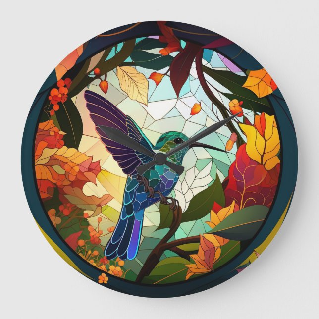 Humming Bird Stained Glass Large Clock (Front)