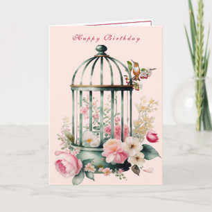 Humming Birds Birdcage Spring Flowers  Card