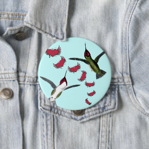 Humming Birds Grunge Hearts with Wings 10 Cm Round Badge