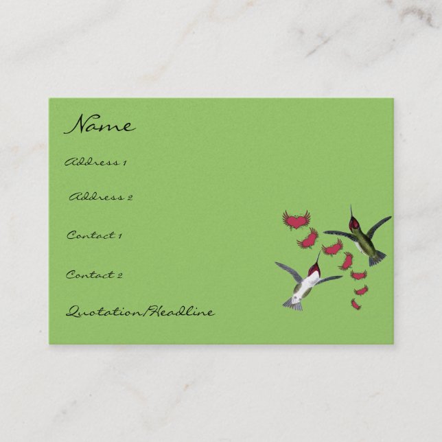 Humming Birds Grunge Hearts with Wings Business Card (Front)