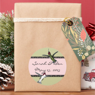 Humming Birds Grunge Hearts with Wings Classic Round Sticker