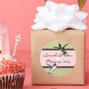 Humming Birds Grunge Hearts with Wings Classic Round Sticker