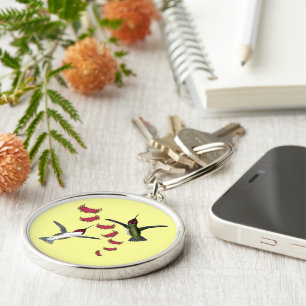 Humming Birds Grunge Hearts with Wings Key Ring