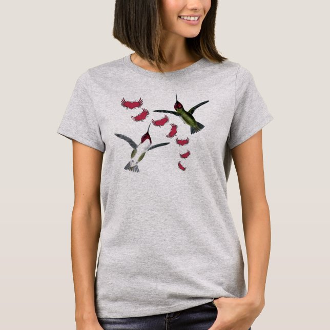 Humming Birds Grunge Hearts with Wings T-Shirt (Front)
