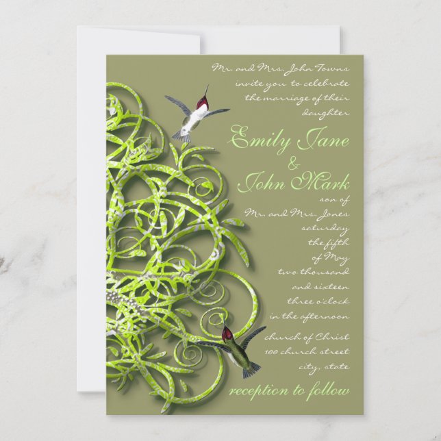Humming Birds Lime Tree Wedding Invitation (Front)