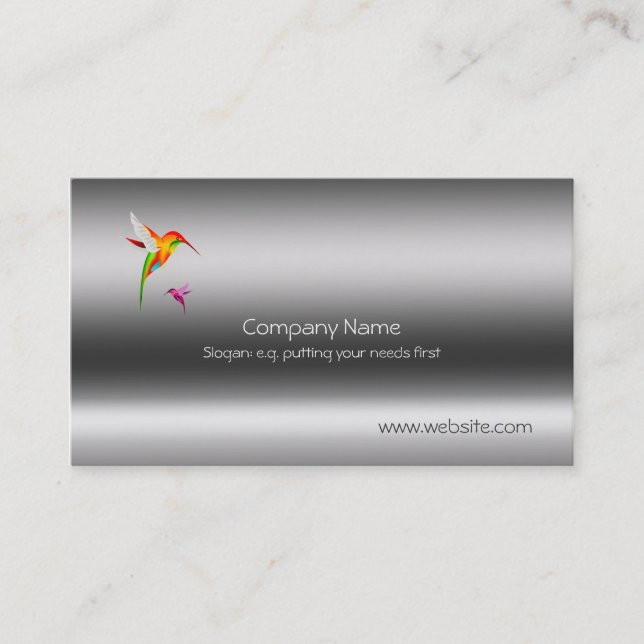 Humming Birds, stylised on metallic-style template Business Card (Front)