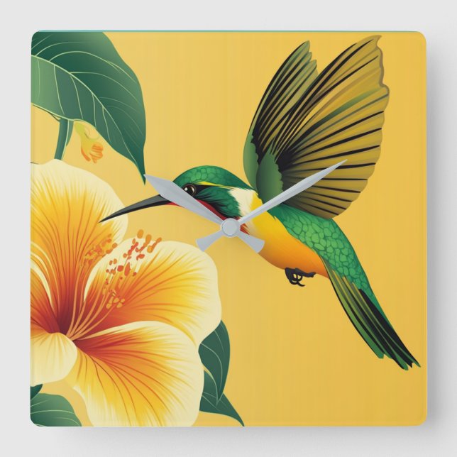  HUMMINGBIRD  #1  SQUARE WALL CLOCK (Front)