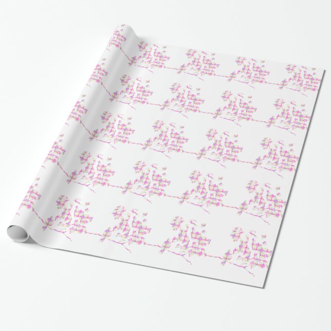 Hummingbird Abstract Pink Wrapping Paper (Unrolled)
