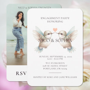 Hummingbird Add Photo Engagement Party Invitation