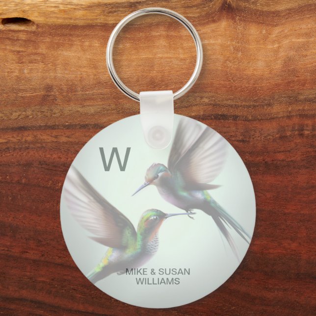 Hummingbird Add Photo Monogram Name  Key Ring (Front)