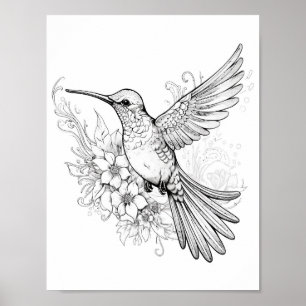 Hummingbird Adult Coloring Poster