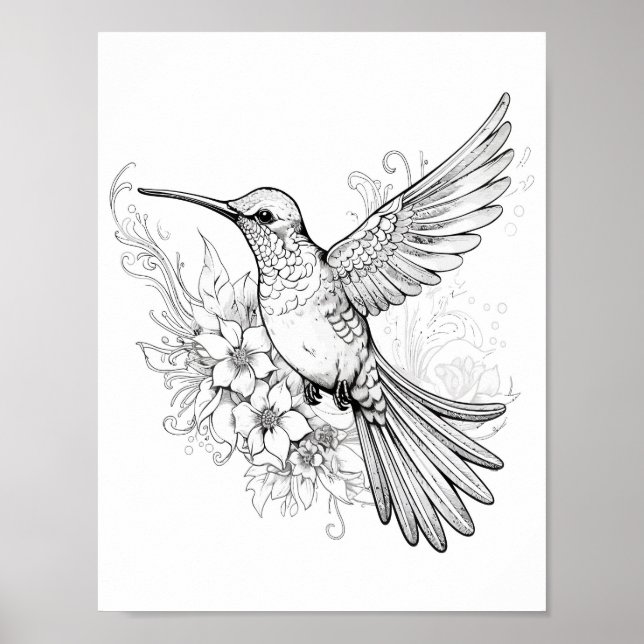 Hummingbird Adult Colouring Poster (Front)