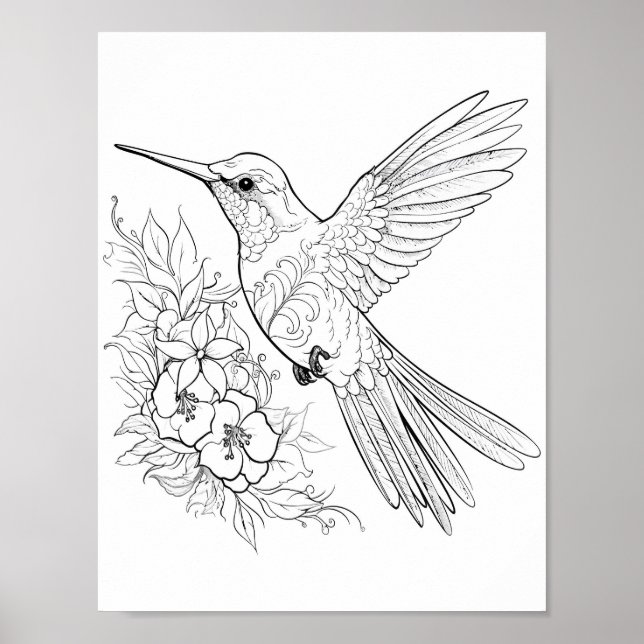 Hummingbird Adult Colouring Poster (Front)
