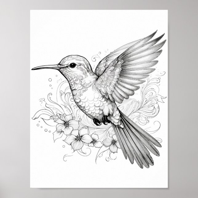 Hummingbird Adult Colouring Poster (Front)