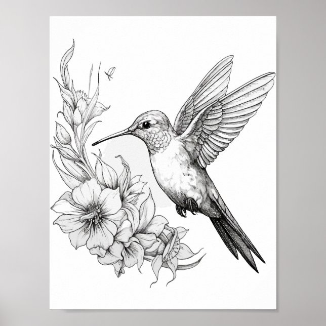 Hummingbird Adult Colouring Poster (Front)