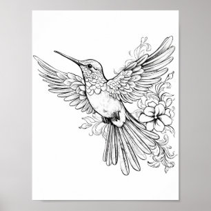 Hummingbird Adult Colouring Poster