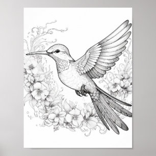 Hummingbird Adult Colouring Poster