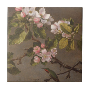 Hummingbird and Apple Blossoms Ceramic Tile