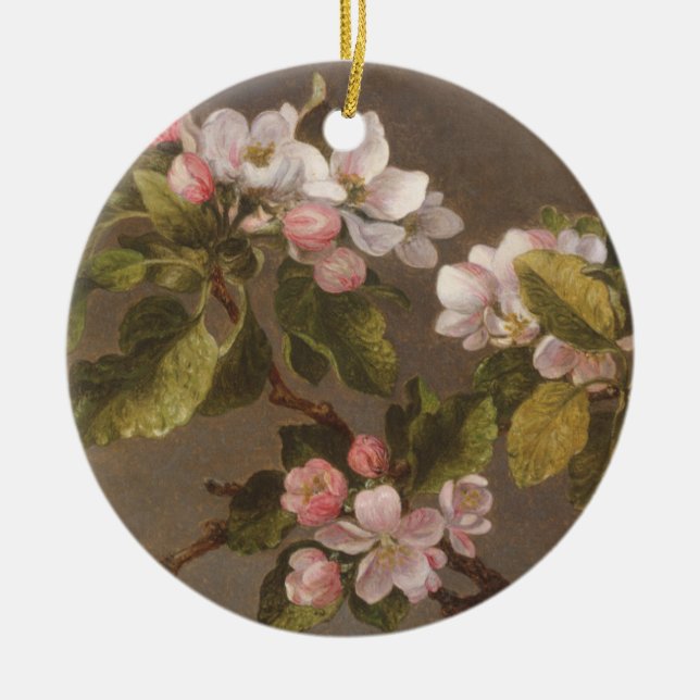 Hummingbird and Apple Blossoms Ceramic Tree Decoration (Front)