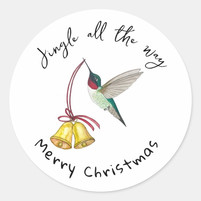 Hummingbird and Bells Classic Round Sticker (Front)