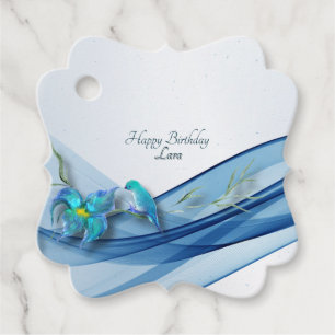 Hummingbird and blue wave Birthday favour tags