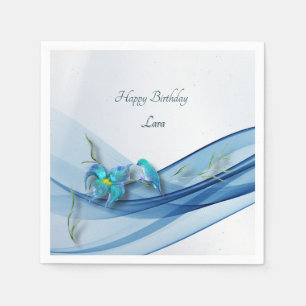 Hummingbird and blue wave Birthday napkins