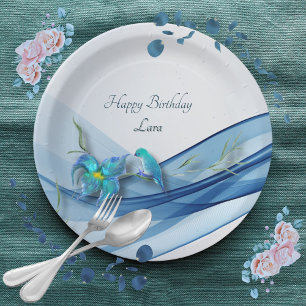 Hummingbird and blue wave Birthday plates