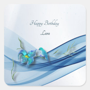 Hummingbird and blue wave Birthday square stickers