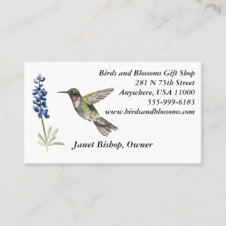 Hummingbird and Bluebonnet Business Card