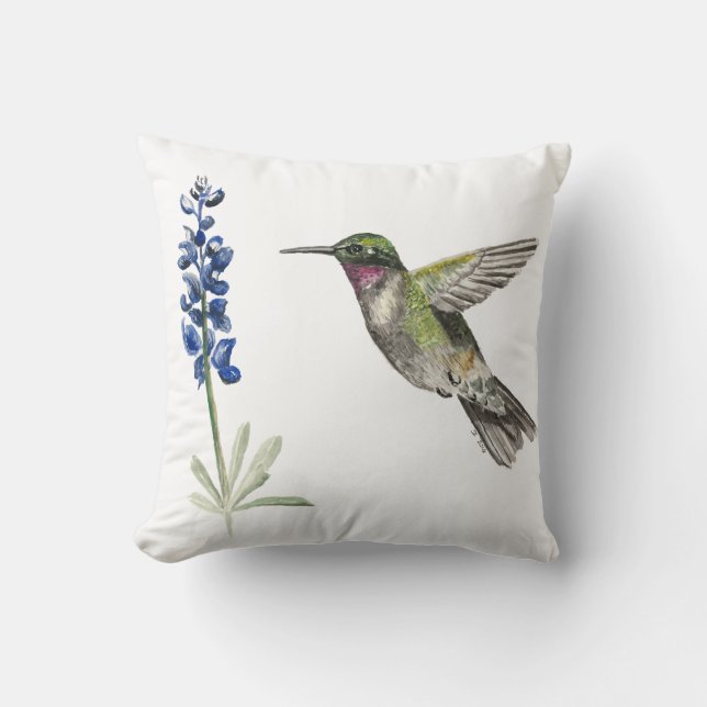 Hummingbird and Bluebonnet Cushion (Front)