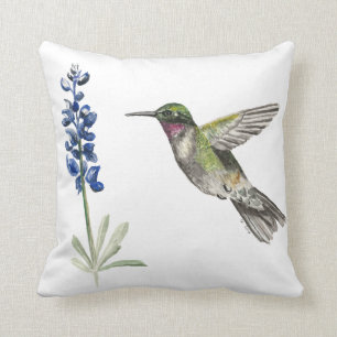 Hummingbird and Bluebonnet Cushion