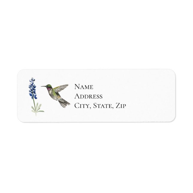 Hummingbird and Bluebonnet Return Address Label (Front)