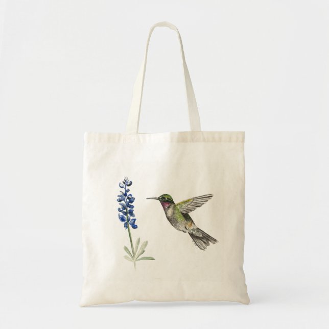 Hummingbird and Bluebonnet Tote Bag (Front)