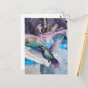 Hummingbird and Bones With Rain Collage Postcard