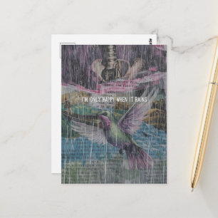 Hummingbird and Bones With Rain Quote Collage Postcard