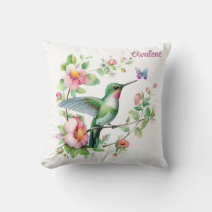 Hummingbird and Butterfly Girl Baby Shower Gift Cushion
