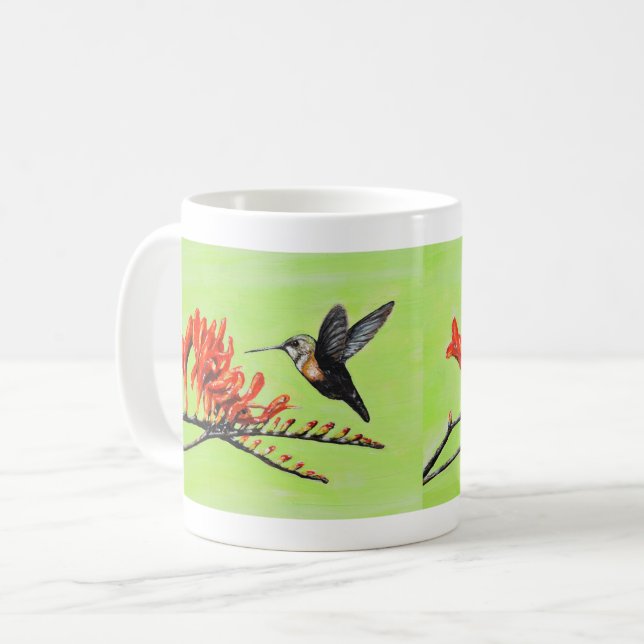 Hummingbird and Crocosmia Painting Coffee Mug (Front Left)