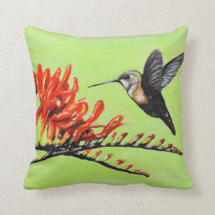 Hummingbird and Crocosmia Painting Cushion