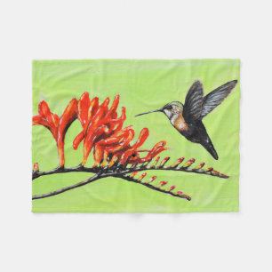 Hummingbird and Crocosmia Painting Fleece Blanket