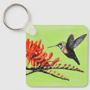 Hummingbird and Crocosmia Painting Keychain