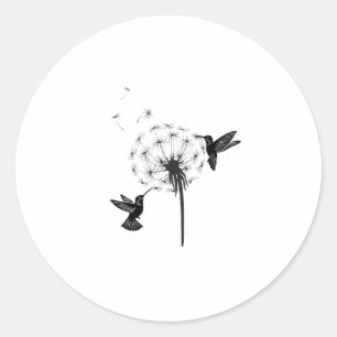 Hummingbird and Dandelion Flower Nature Art Classic Round Sticker