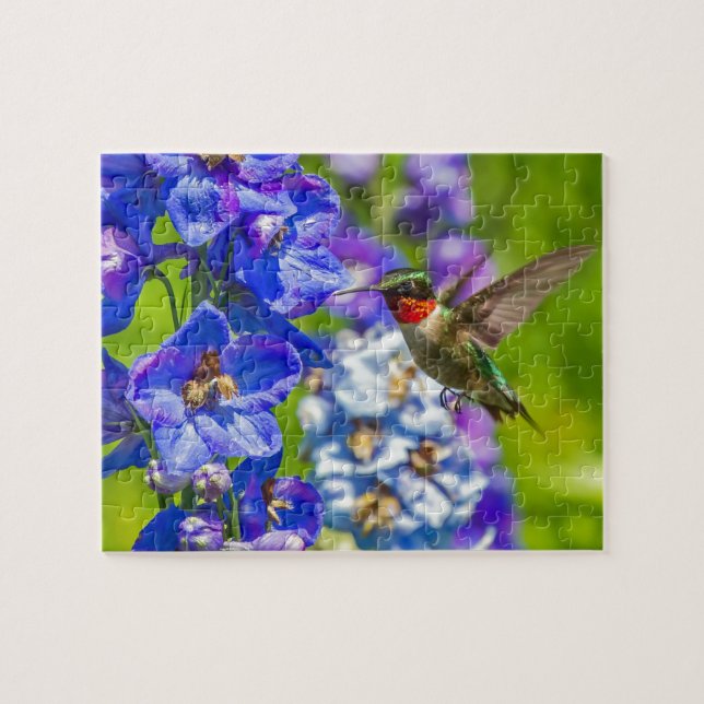 Hummingbird And Delphinium Jigsaw Puzzle (Horizontal)