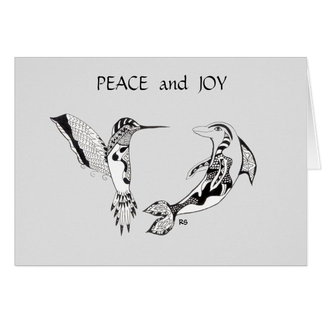 Hummingbird and Dolphin Christmas Card (Front Horizontal)