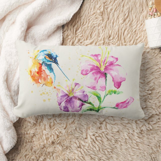 Hummingbird and Floral Lumbar Pillow (Blanket)