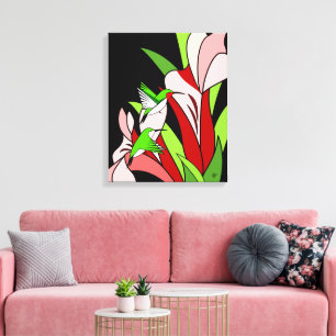 Hummingbird and Flower Art Canvas Print