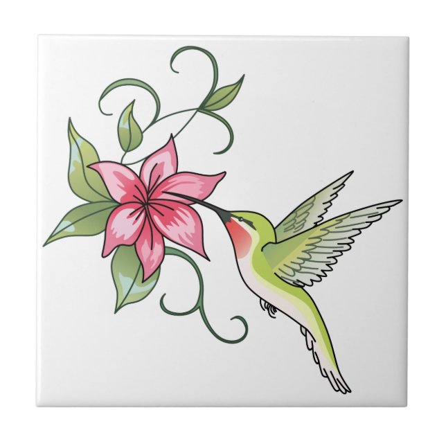 Hummingbird and Flower Ceramic Tile (Front)