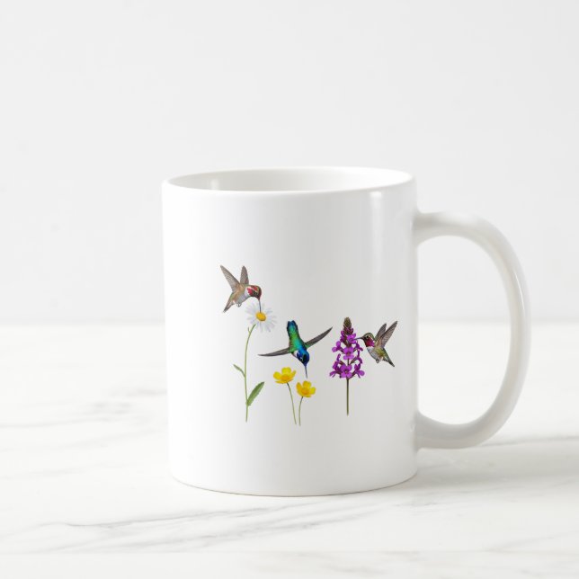 Hummingbird And Flower Funny Bird Lover Men Women  Coffee Mug (Right)