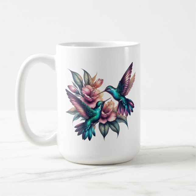 Hummingbird and flower Large Classic Ceramic Coffee Mug (Left)