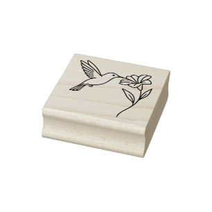 Hummingbird and Flower – Minimalist Black Line Art Rubber Stamp