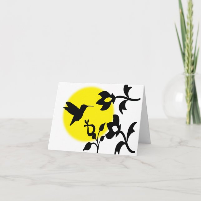 Hummingbird and flower silhouette art style card (Front)
